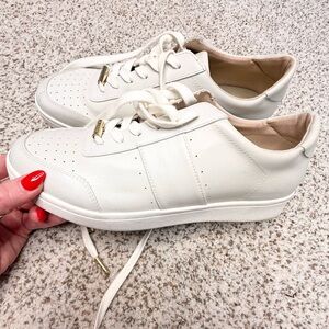 Bared Women's Off White Leather Sneakers Sz 38 8 Quiet Luxury Orthotic Friendly